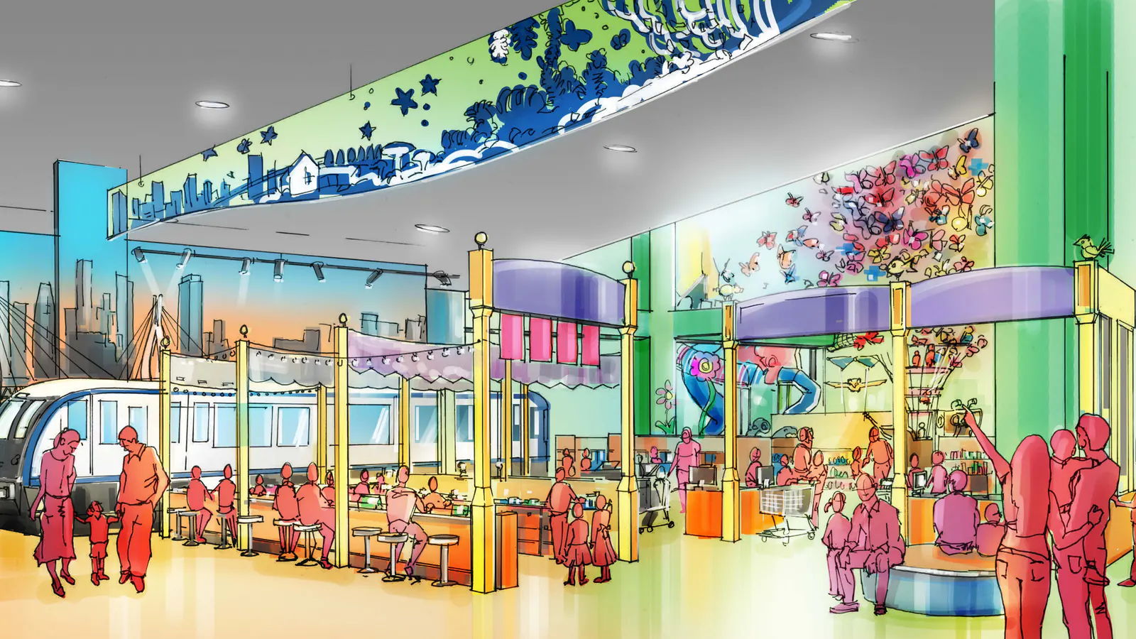 Authorized whole-museum concept design visual connecting themed zones, visitor circulation and interactive experiences