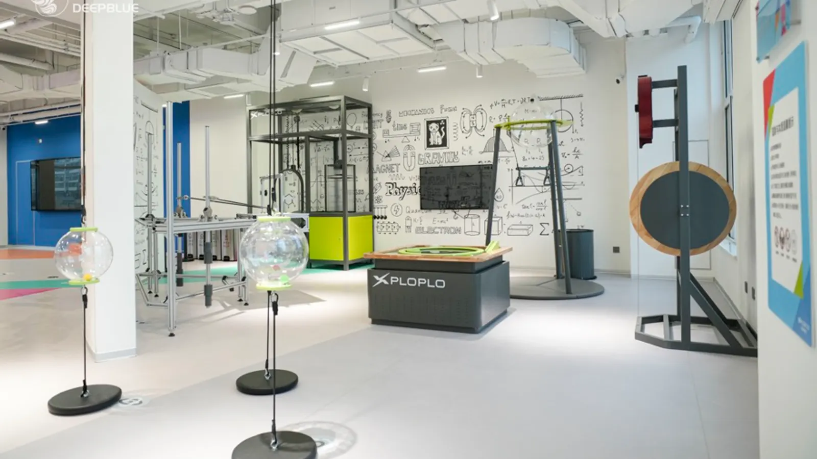Completed XPLOPLO interactive science gallery with coordinated exhibits and circulation