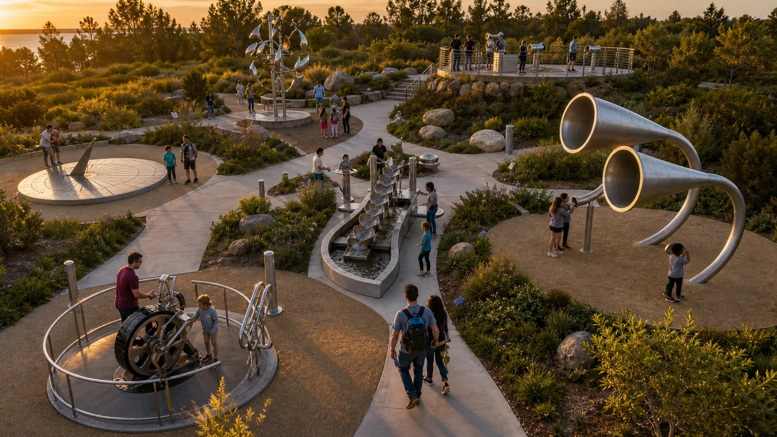 Outdoor Science Exhibits in a modern children's museum or science center