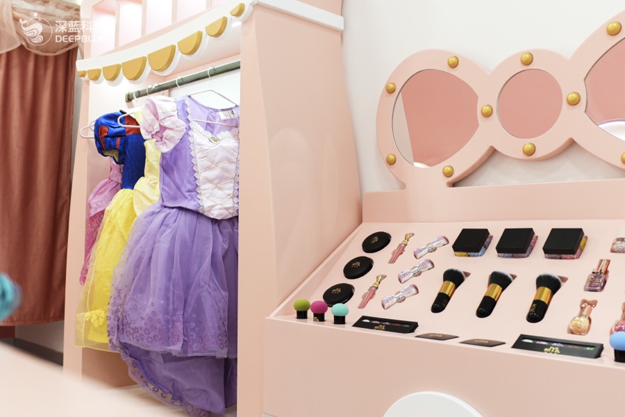 XPLOPLO third-floor themed role-play space with colorful storefronts